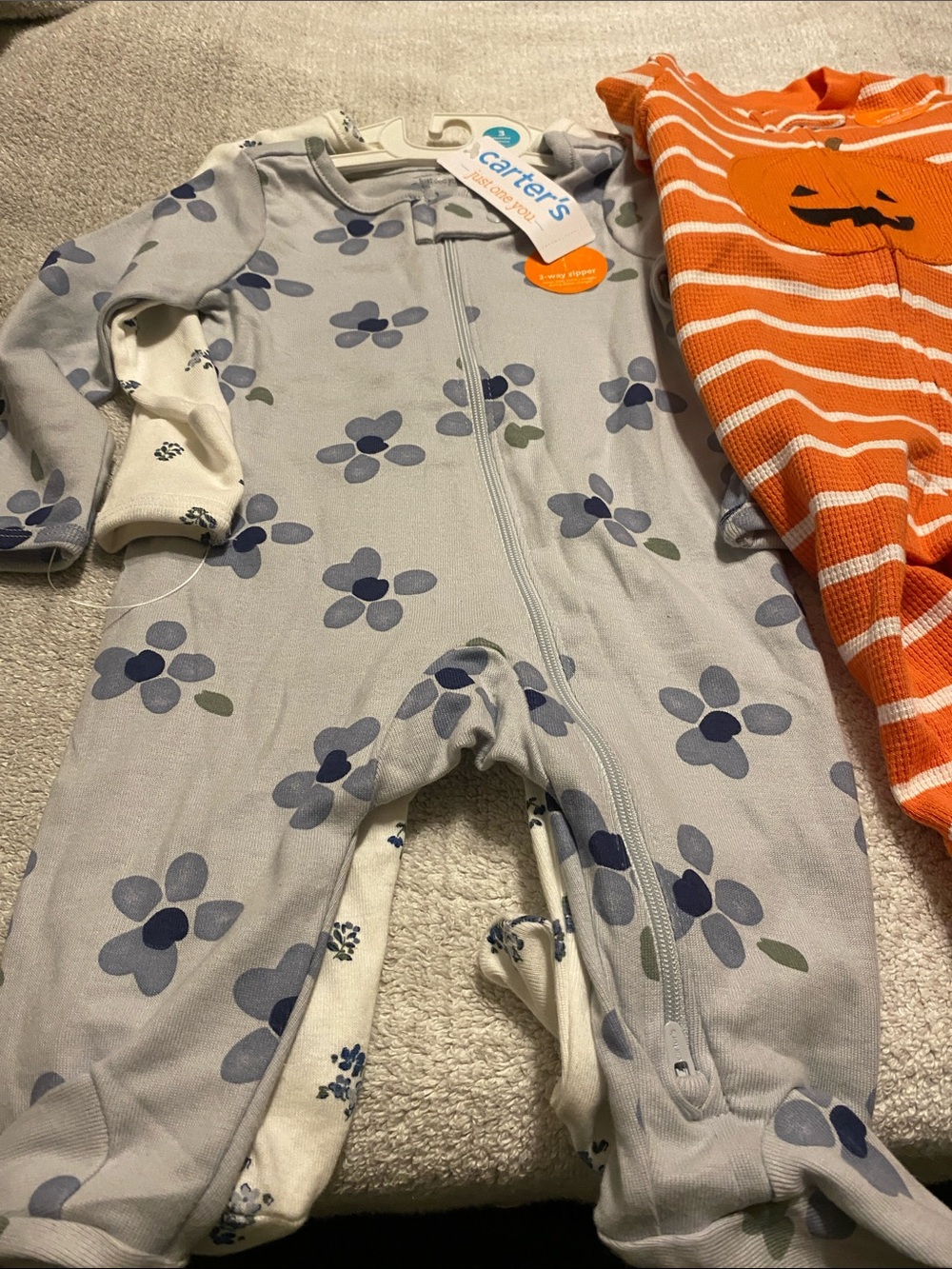 Carter's Light Blue Floral Zip-Up Footie